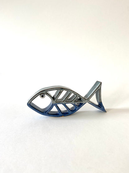 Two tone blue ceramic fish